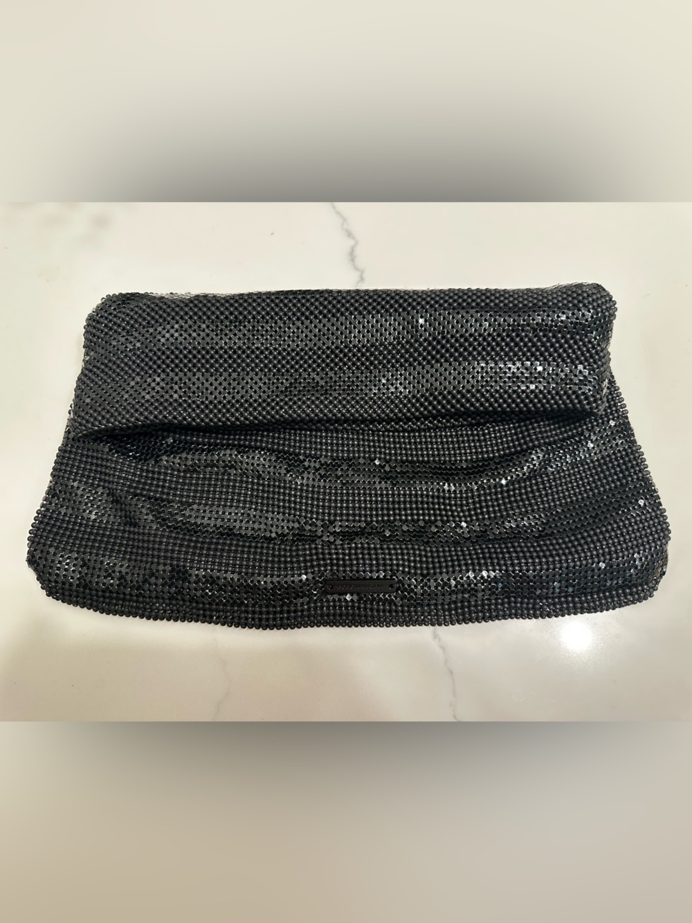 BCBG MAXAZRIA Black Fold-Over Mesh Evening Clutch